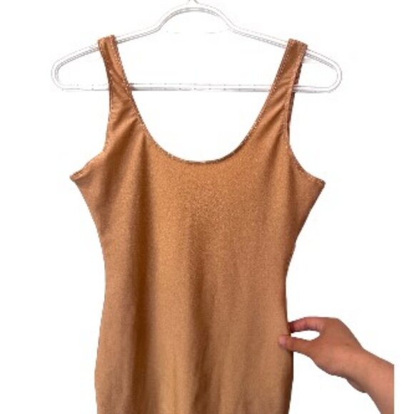 American Apparel metallic nude sleeveless bodycon mini dress size L - Picture 4 of 7